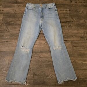 MOTHER The Hustler Ankle Chew Jeans Petal Plucker Distressed Flare Size 30